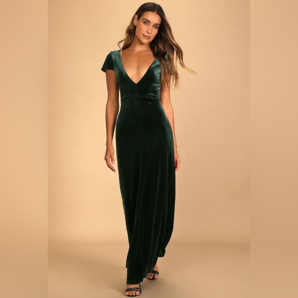 Feeling Flawless Emerald Green Velvet V-Neck Maxi Dress XL NWT